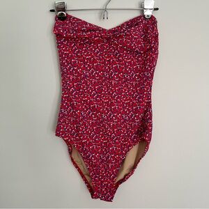 J. Crew Red and Blue Floral Full Coverage Swimsuit